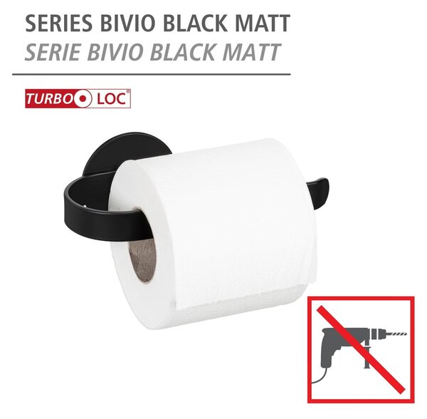 Matne čierny samodržiaci kovový držiak na toaletný papier Bivio – Wenko