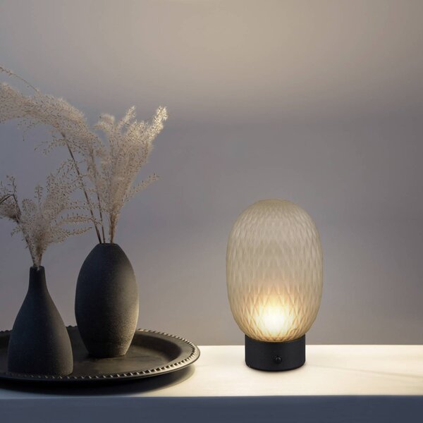 LED stolová lampa Facette, zelená, USB, sklo,, Zelená, Obývacia izba / jedáleň, Sklo
