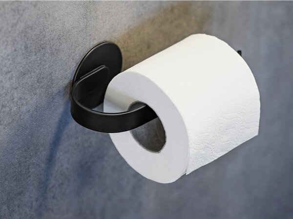 Matne čierny samodržiaci kovový držiak na toaletný papier Bivio – Wenko
