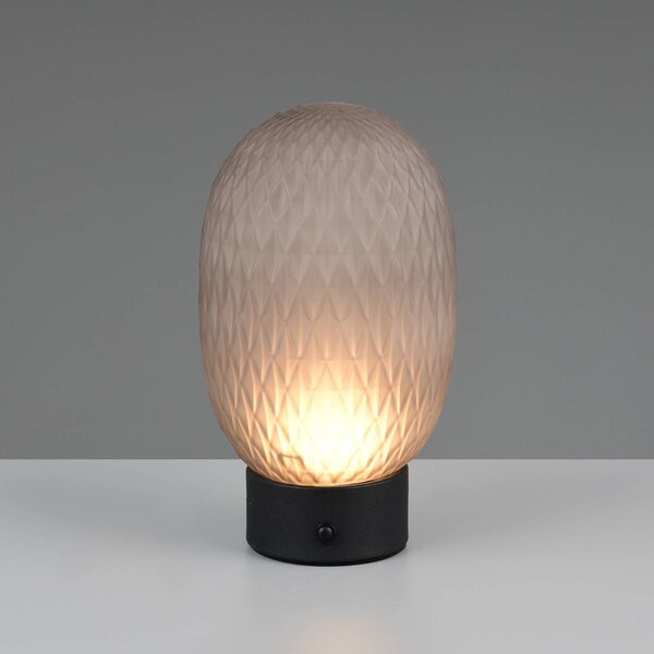 LED stolová lampa Facette, dymovo šedá, USB, sklo, Hliník / sivá / zinok, Obývacia izba / jedáleň, Sklo