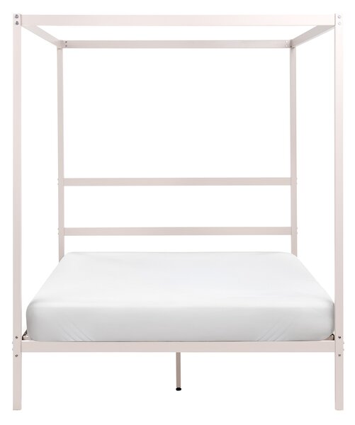 Rám postele s baldachýnom svetlobéžová kov 140 x 200 cm dvojlôžko preglejkové lamely industriálny minimalistický štýl spálňa