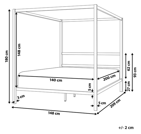 Rám postele s baldachýnom svetlobéžová kov 140 x 200 cm dvojlôžko preglejkové lamely industriálny minimalistický štýl spálňa