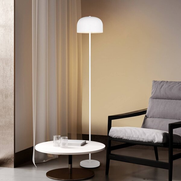 LED akumulátorová stojaca lampa Jeff, biela, kov, výška 147 cm, Biela / opálová, Spálňa, kov, Stojaca lampa