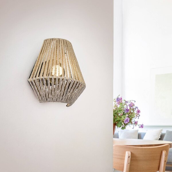 Reality Leuchten LED nástenné svetlo Lira, hnedé, papierová niť, dotykové, V 19 cm, Hnedá / hrdzavá, Spálňa, Textil / látka / hodváb