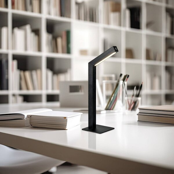 LED stolová lampa Skip, čierna, MDF, výška 37,5 cm, Čierna, Obývacia izba / jedáleň, Drevo
