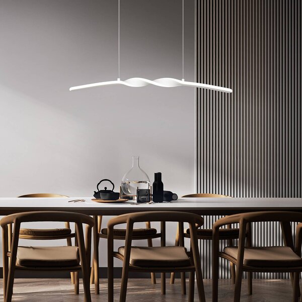 LED závesné svietidlo Ginko, biela matná, kov, dĺžka 79 cm, Biela / opálová, Obývacia izba / jedáleň, kov, Moderný