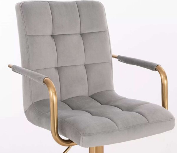 LuxuryForm DESIGN Barová stolička VERONA GOLD VELUR na zlatej hranatej podstave - svetlo šedá