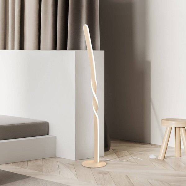 Reality Leuchten LED stojaca lampa Ginko, piesková, kov, výška 110 cm, Krémová / jantárovo žltá, Obývacia izba / jedáleň, kov, Moderný, Stojaca lampa