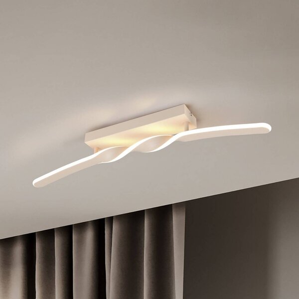 Reality Leuchten Stropné LED svetlo Ginko, piesok, kov, dĺžka 79 cm, Krémová / jantárovo žltá, Obývacia izba / jedáleň, kov, Moderný