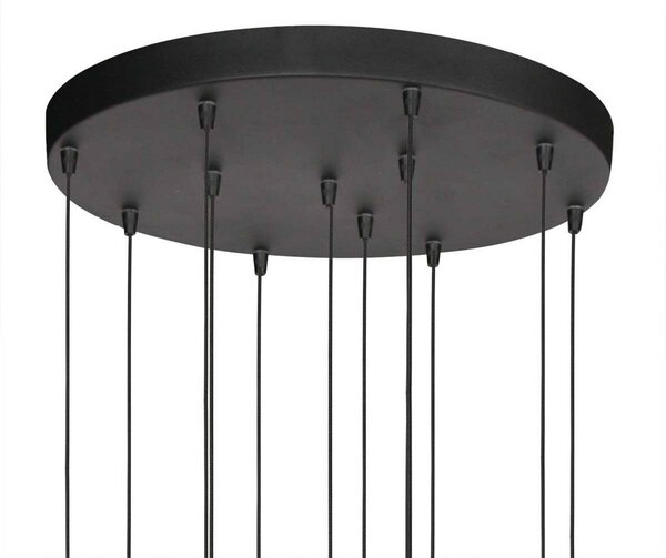 LED závesné svietidlo Bollique, 12-pl. okrúhle, čierne, sklo, Hliník / sivá / zinok, Obývacia izba / jedáleň, Sklo, Závesné svietidlo