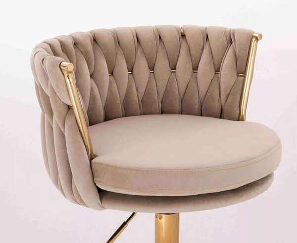 LuxuryForm DESIGN Barová stolička LYON VELUR na zlatom tanieri - latte