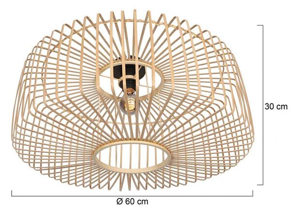 Stropné svietidlo Bloeba, Ø 60 cm, drevo, prírodné, E27, Svetlé drevo, Obývacia izba / jedáleň, Drevo, Škandinávsky