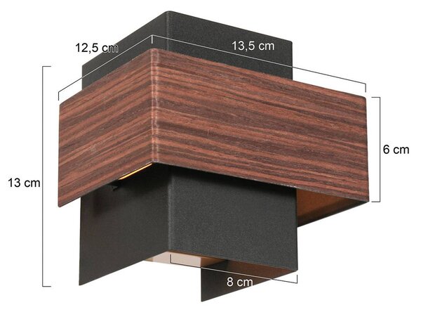 LED nástenné svetlo Muro 3367, drevený vzhľad, hore/dole, G9, 2 700 K, Tmavé drevo, Obývacia izba / jedáleň, kov, Moderný, Nástenné svietidlo