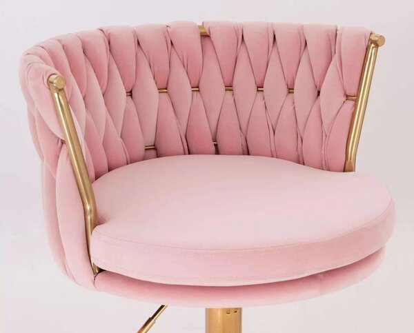 LuxuryForm DESIGN Barová stolička LYON VELUR na zlatom tanieri - ružová