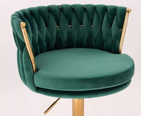 LuxuryForm DESIGN Barová stolička LYON VELUR na zlatej hranatej podstave - zelená