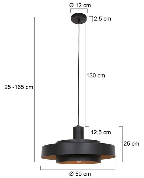 Závesné svietidlo Flinter, drevený dekor, kov, Ø 50 cm, E27, Tmavé drevo, Obývacia izba / jedáleň, kov, Moderný, Závesné svietidlo