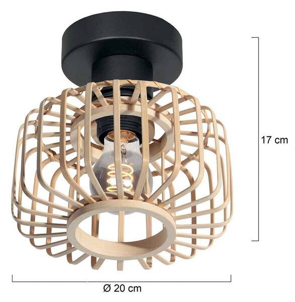 Stropné svietidlo Bloeba, Ø 20 cm, drevo, prírodné, E27, Svetlé drevo, Obývacia izba / jedáleň, Drevo, Škandinávsky