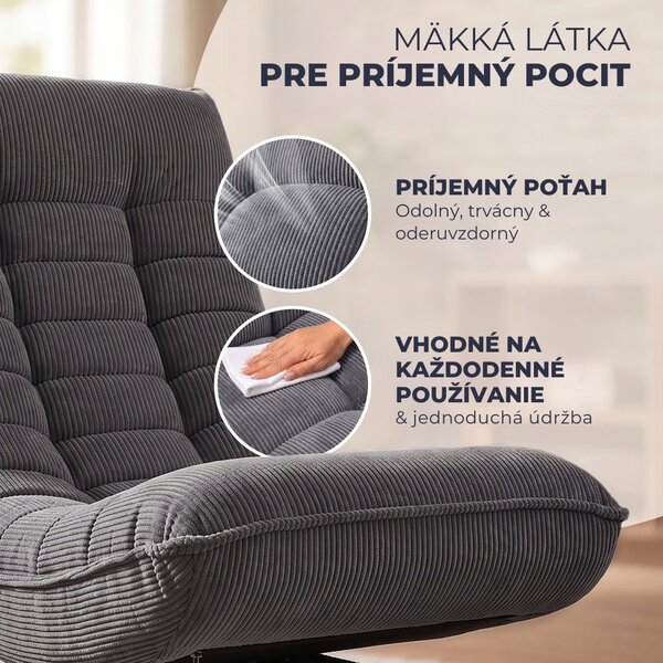 Leňoška ABERDEEN CORD, rebrovaný poťah, 87x60x105cm, šedá Casaria