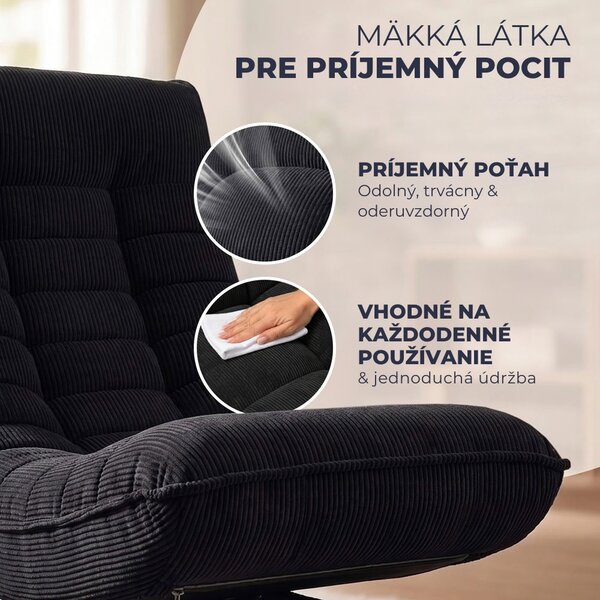 Leňoška ABERDEEN CORD, rebrovaný poťah, 87x60x105cm, čierna Casaria