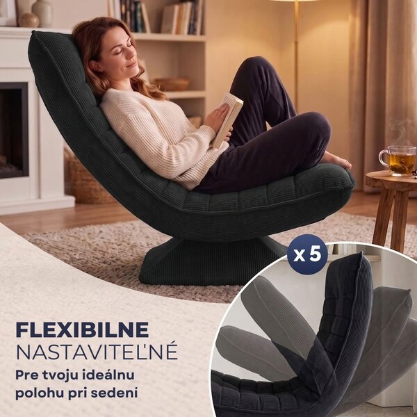 Leňoška ABERDEEN CORD, rebrovaný poťah, 87x60x105cm, čierna Casaria