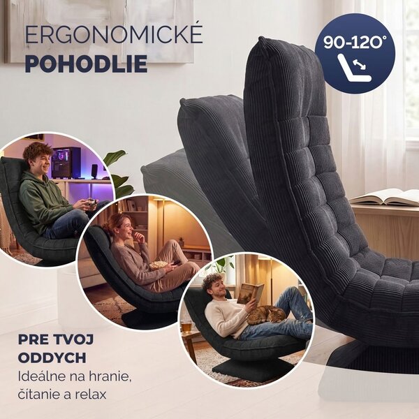 Leňoška ABERDEEN CORD, rebrovaný poťah, 87x60x105cm, čierna Casaria