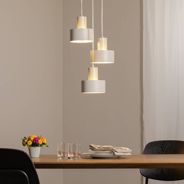 Závesné svietidlo Rif 3, taupe, okrúhle, 3-pl., Ø 33 cm, oceľ, Krémová / jantárovo žltá, Obývacia izba / jedáleň, kov, Moderný, Závesné svietidlo