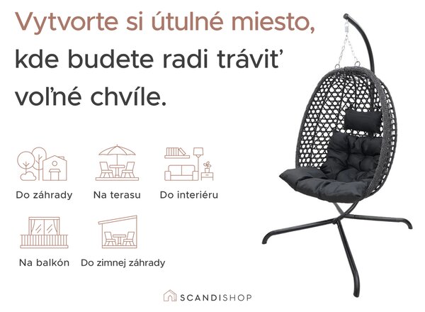 Závesné kreslo MOLINE so stojanom, čierne