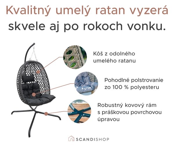Závesné kreslo MOLINE so stojanom, čierne