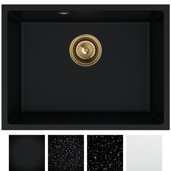 Sink Quality Crypton 60, kuchynský granitový drez 535x400x205 mm + chrómový sifón, čierna, SKQ-CRY.C.1KBO.60.X