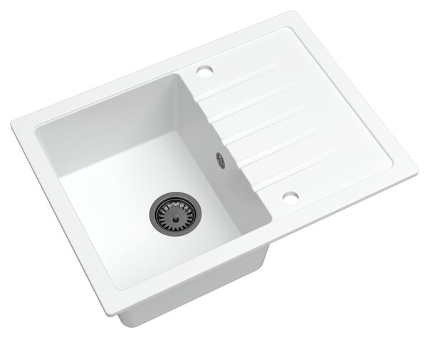 Sink Quality Titanite, kuchynský granitový drez 680x495x215 mm + čierny sifón, biela, SKQ-TIT.W.1KKO.XB