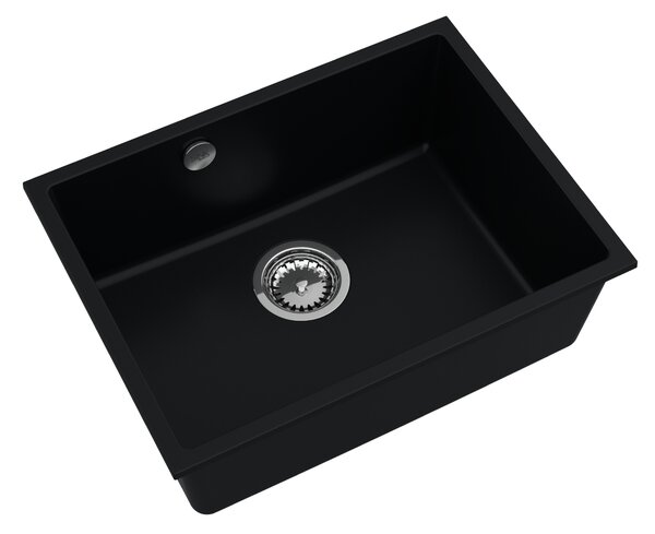 Sink Quality Crypton 60, kuchynský granitový drez 535x400x205 mm + chrómový sifón, čierna, SKQ-CRY.C.1KBO.60.X