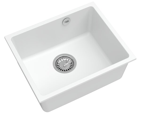 Sink Quality Crypton 55, kuchynský granitový drez 460x375x205 mm + chrómový sifón, biela, SKQ-CRY.W.1KBO.55.X