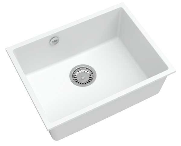 Sink Quality Crypton 60, kuchynský granitový drez 535x400x205 mm + chrómový sifón, biela, SKQ-CRY.W.1KBO.60.X