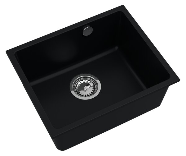 Sink Quality Crypton 55, kuchynský granitový drez 460x375x205 mm + chrómový sifón, čierna, SKQ-CRY.C.1KBO.55.X