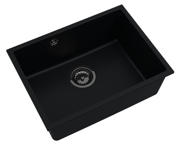 Sink Quality Crypton 60, kuchynský granitový drez 535x400x205 mm + čierny sifón, čierna, SKQ-CRY.C.1KBO.60.XB