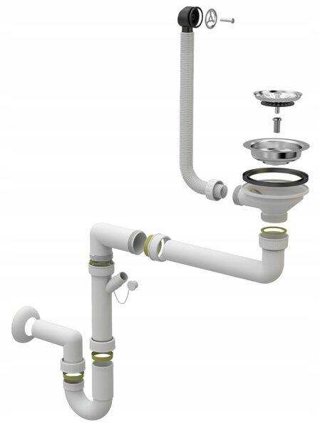 Sink Quality Crypton 60, kuchynský granitový drez 535x400x205 mm + čierny sifón, biela, SKQ-CRY.W.1KBO.60.XB