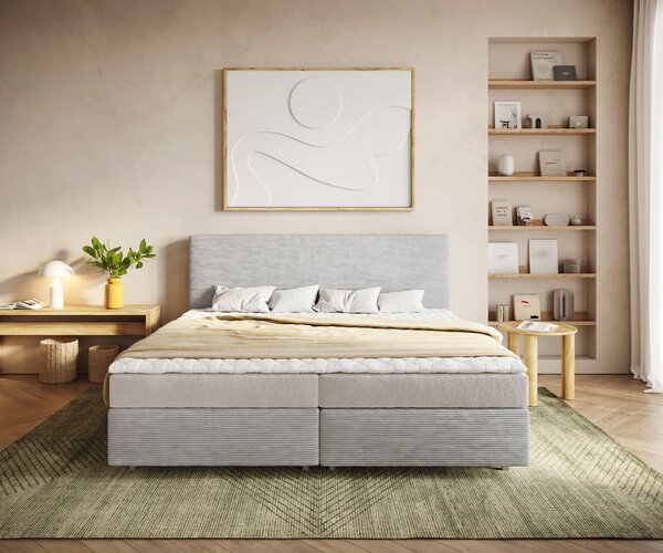 DELIFE Boxspring posteľ Dream-Well manšester strieborno-šedá 200x200 cm bonellový matrac topper