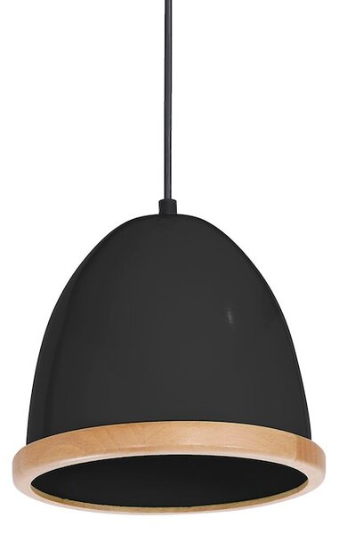 Závesné svietidlo Studio, 1x drevené/čierne kovové tienidlo, (fi 21cm), b/br