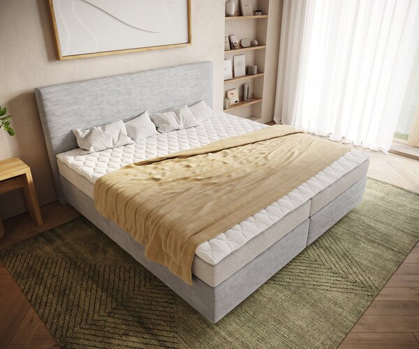 DELIFE Boxspring posteľ Dream-Well manšester strieborno-šedá 200x200 cm bonellový matrac topper