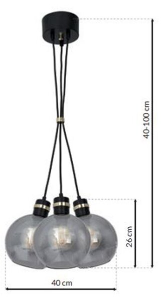 Závesné svietidlo Omega1, 3x garfitové sklenené tienidlo, b/g