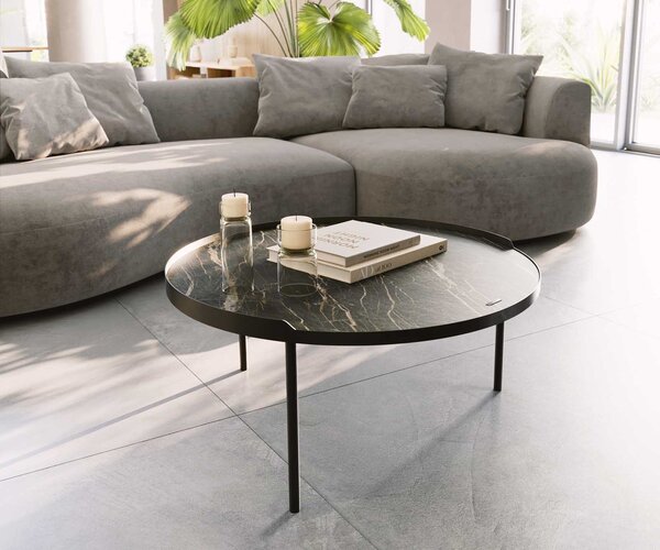 DELIFE Konferenčný stolík Torell 80x80 cm keramika Laminam®Noir Desir hnedá kovový rám efektová titánová farba