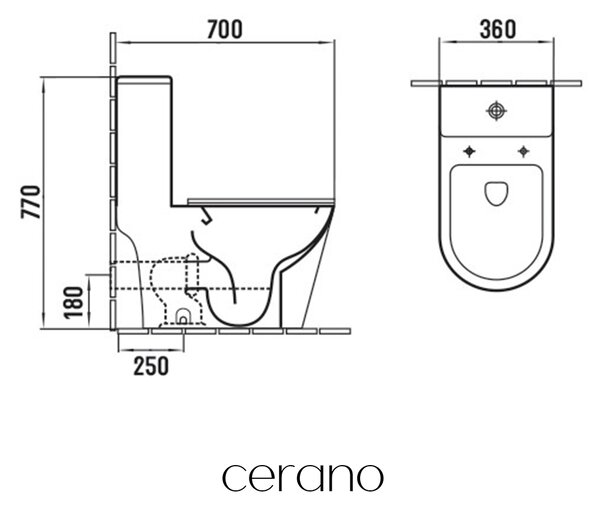 CERANO - WC kombi Marmo, Double Vortex + Slim/UF sedátko - spodný/zadný odpad - biela lesklá - 70x36 cm