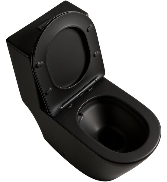 CERANO - WC kombi Marmo, Double Vortex + Slim / UF sedátko - spodný / zadný odpad - čierna matná - 70x36 cm
