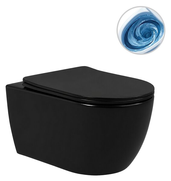 CERANO - WC závesné Felci, Vortex + Slim/UF sedátko - čierna matná - 55,5x36 cm