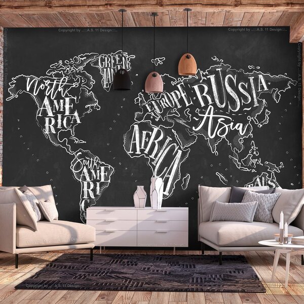 Samolepiaca tapeta mapa sveta s názvami - Retro Continents