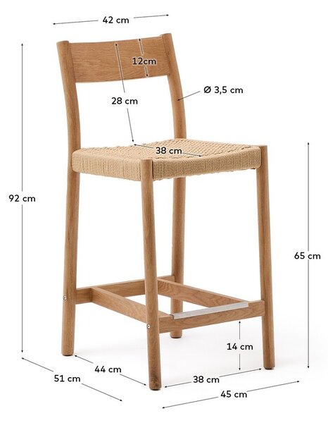 Barová stolička z dubového dreva v prírodnej farbe (výška sedadla 65 cm) Yalia – Kave Home