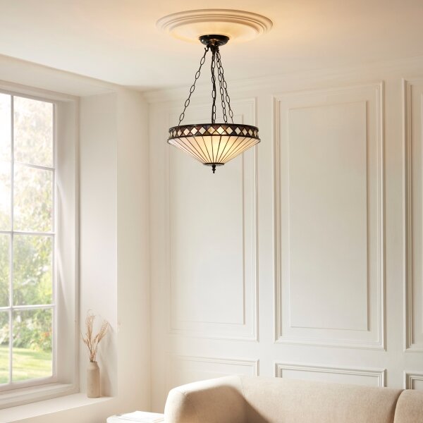 Endon 111870 - Luster na reťazi Tiffany FARGO 3xE27/10W/230V priemer 41,5 cm