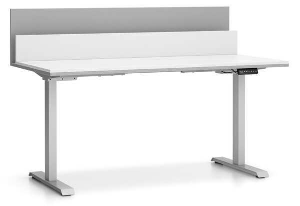 Výškovo nastaviteľný stôl SINGLE LAYERS, 160x80 cm, 2 motory, s prepážkami, biela/sivá