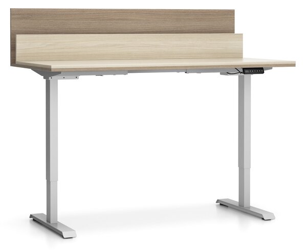 Výškovo nastaviteľný stôl SINGLE LAYERS, 160x80 cm, 2 motory, s prepážkami, dub prírodný/dub morený