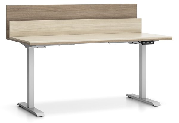 Výškovo nastaviteľný stôl SINGLE LAYERS, 160x80 cm, 2 motory, s prepážkami, dub prírodný/dub morený
